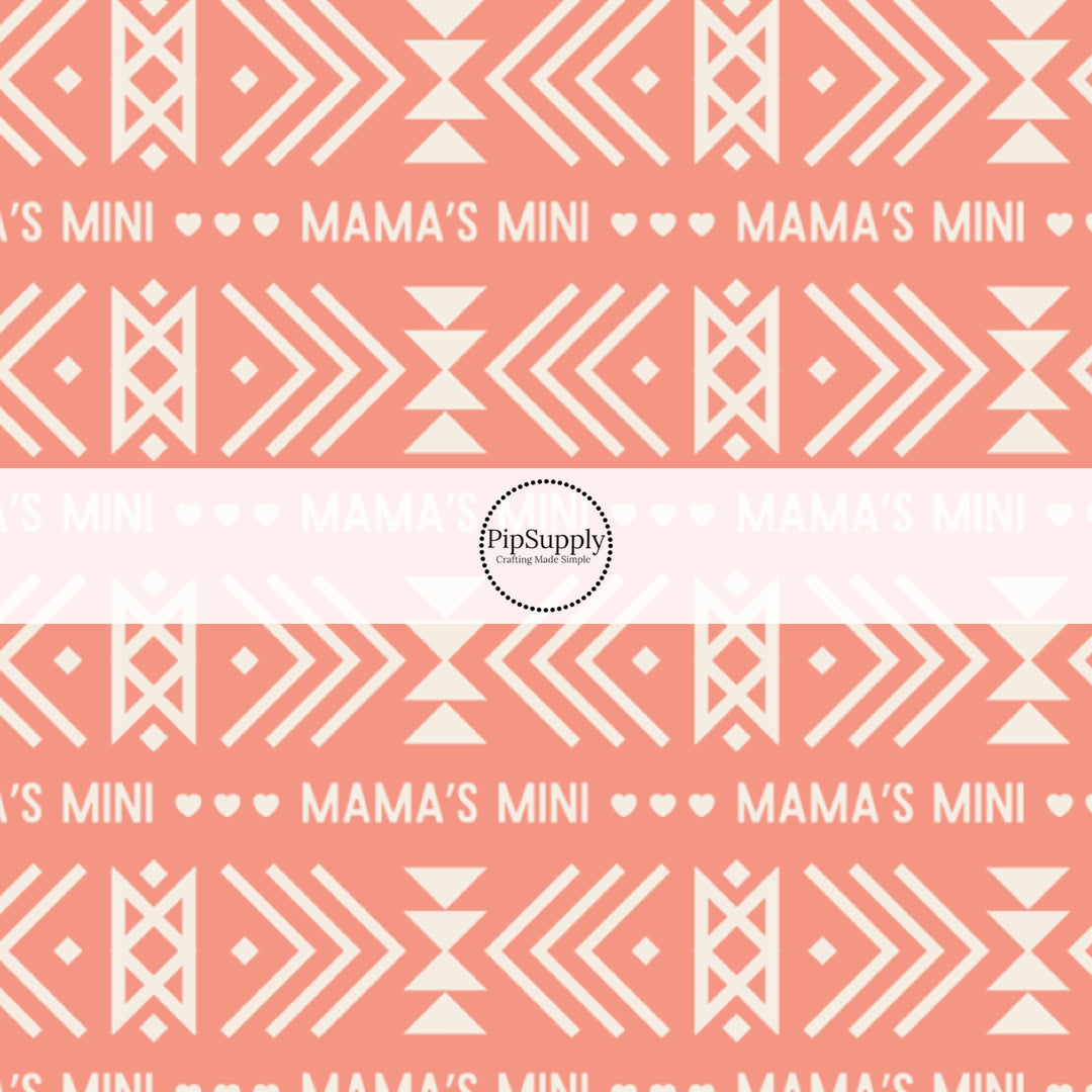 "Mama's Mini" Aztec Print on Coral Fabric by the Yard.