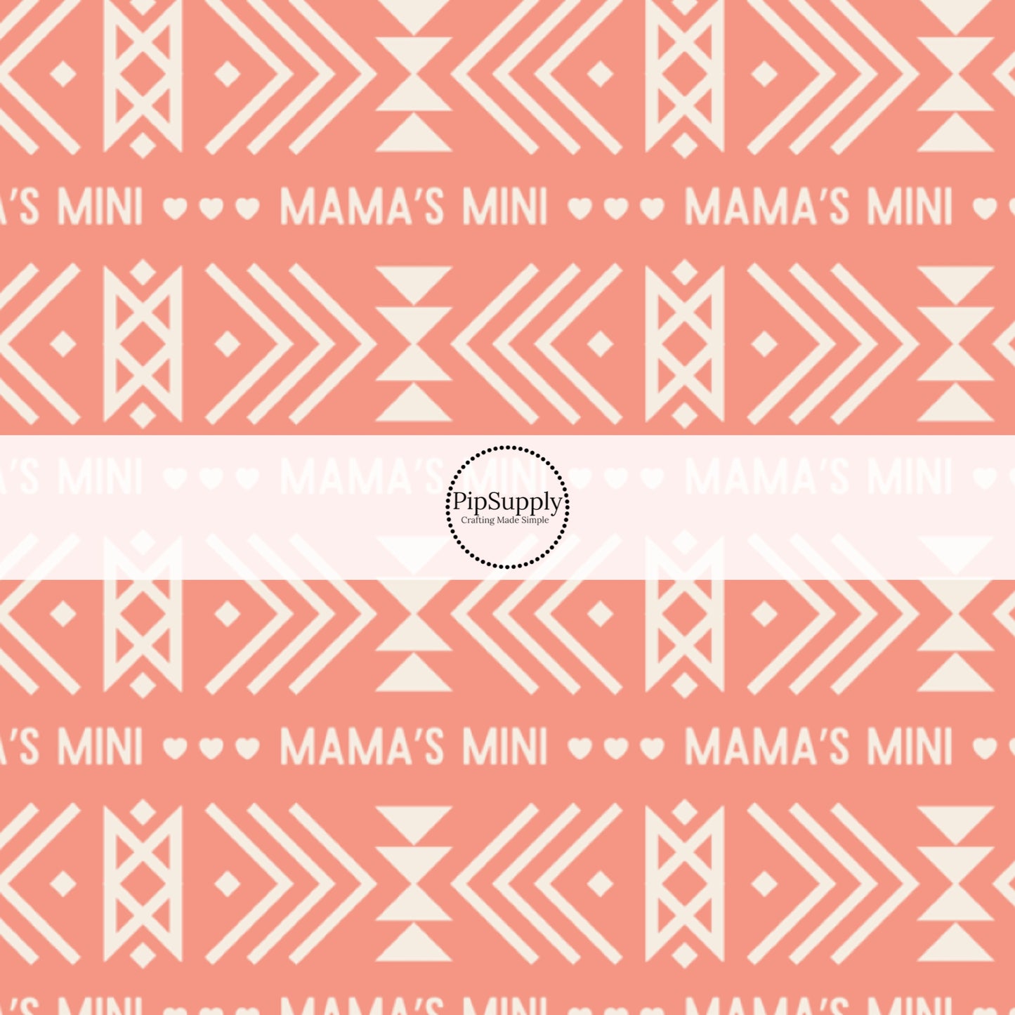 "Mama's Mini" Aztec Print on Coral Fabric by the Yard.