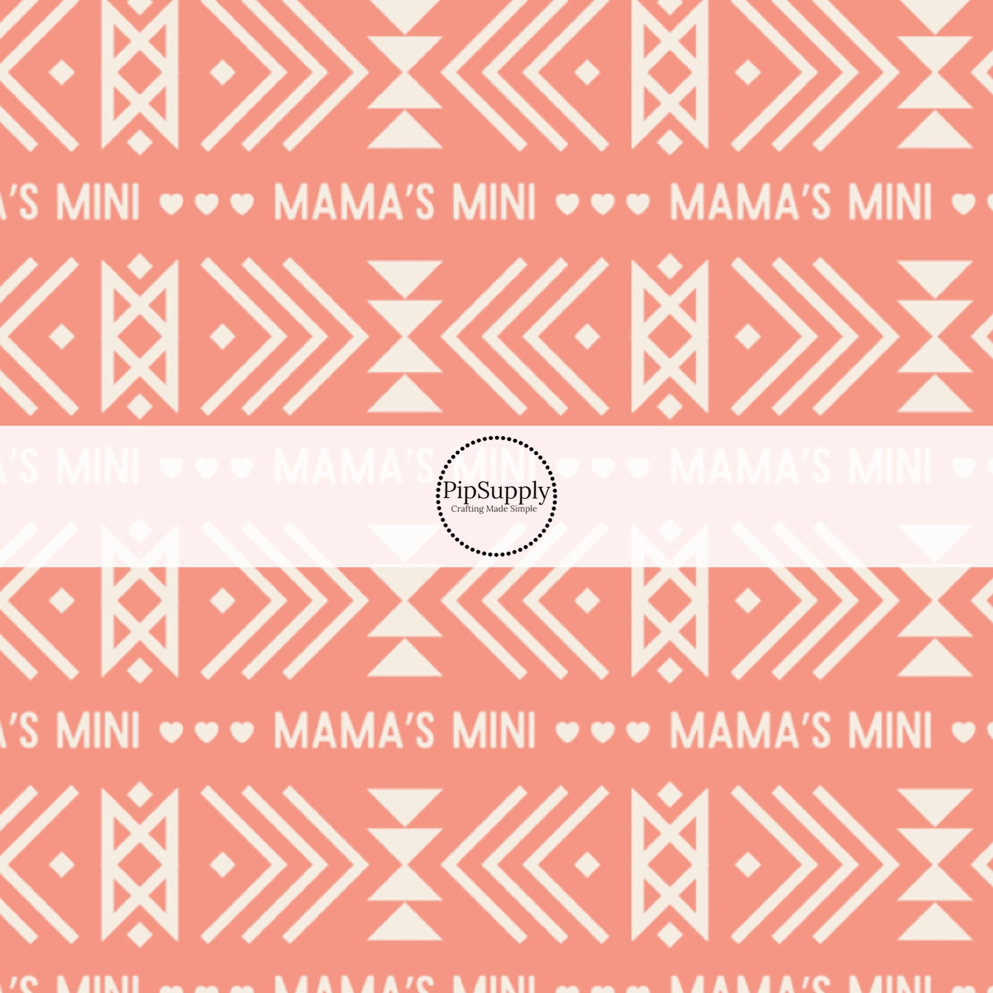 "Mama's Mini" Aztec Print on Coral Fabric by the Yard.