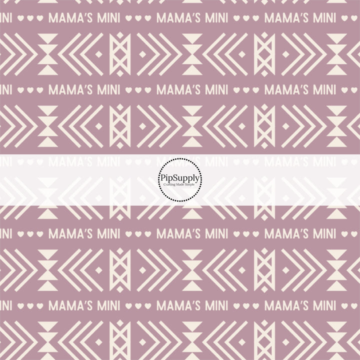 "Mama's Mini" Aztec Print on Purple Fabric by the Yard.