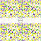 Yellow, purple, and green paisley print on white fabric by the yard.