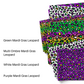 Yellow, Purple, and Green Leopard Print  Mardi Gras Fabric by the Yard swatches.