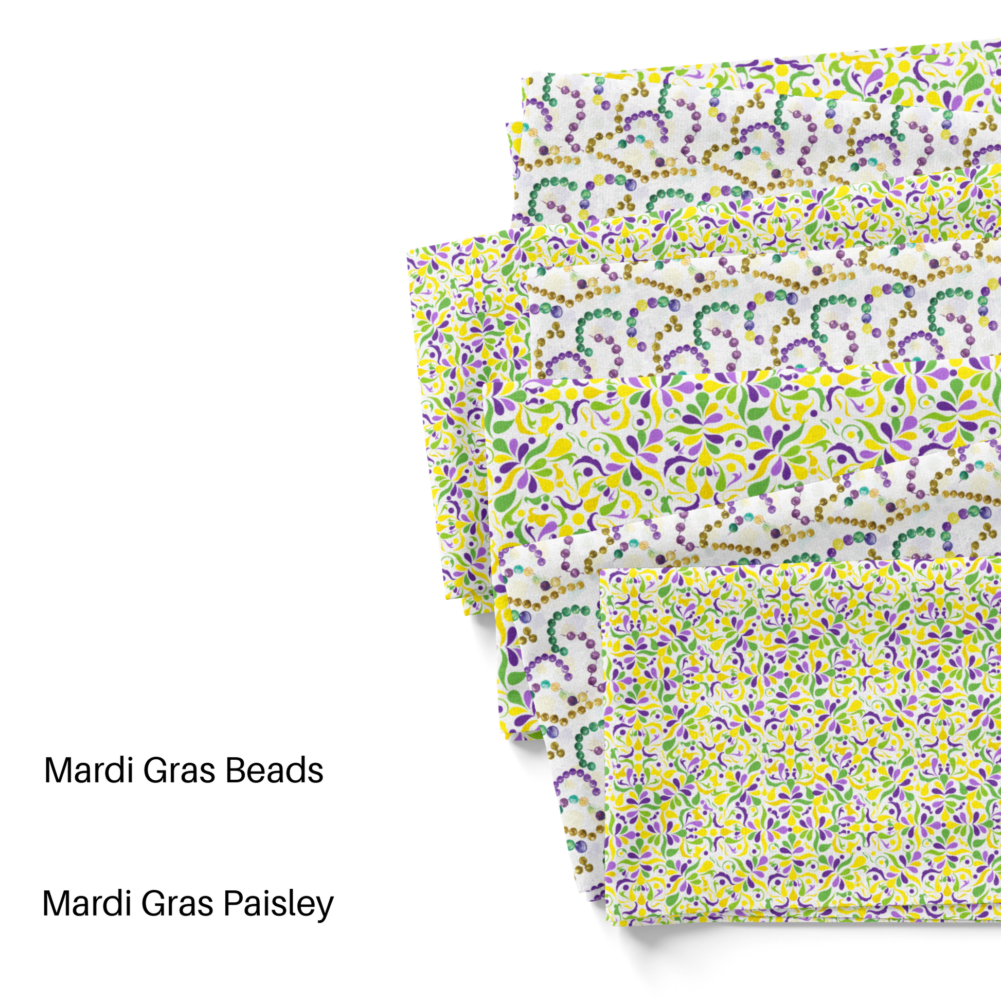 Mardi Gras Feathers and Beads New Orleans Holiday White Cotton Fabric
