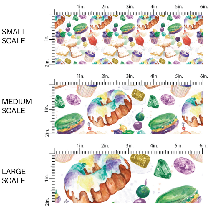 Popular Mardi Gras Snacks and Food on White Fabric by the Yard scaled image guide.