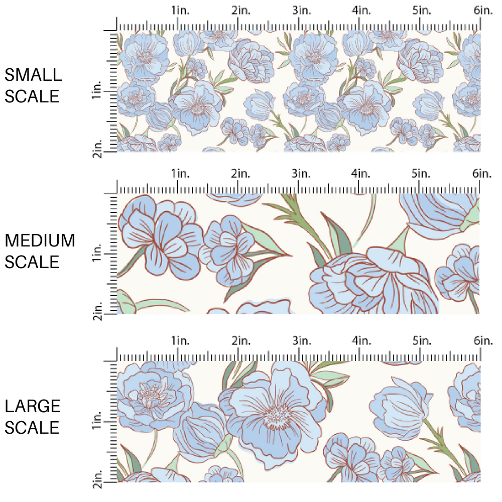 White Florals on Blue Fabric by the Yard scaled image guide.