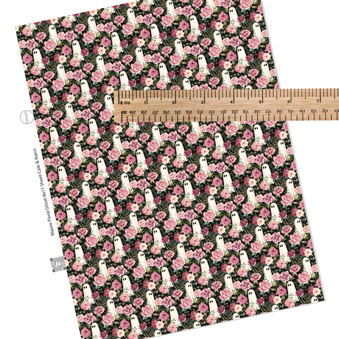 Mauve Floral Ghost Faux Leather Sheets