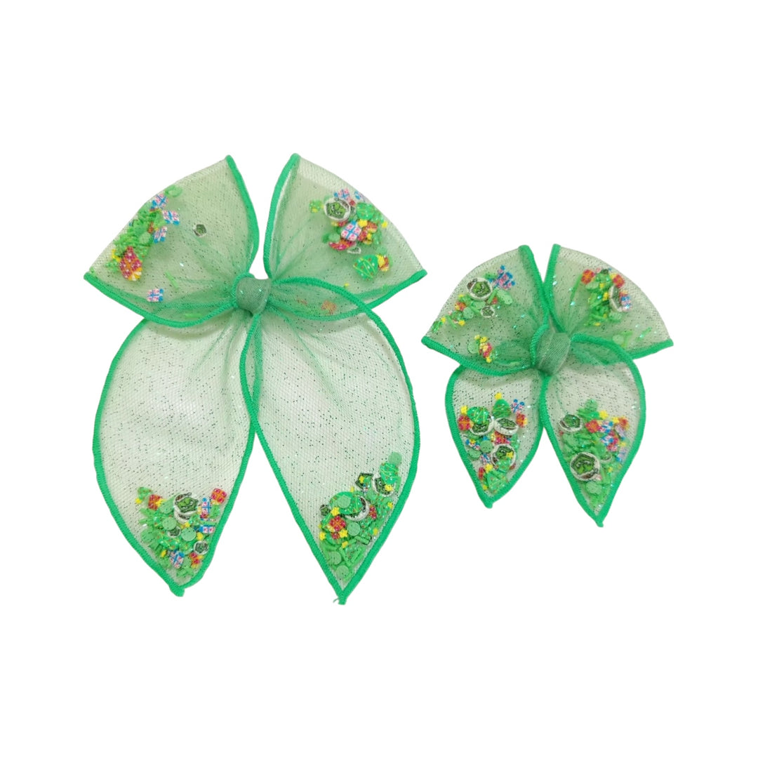 Mean One GREEN Tulle Shaker Hair Tied Bow w/ Clip