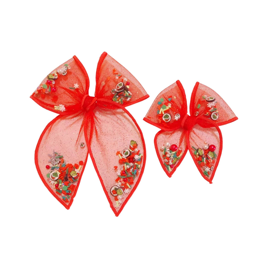 Mean One RED Tulle Shaker Hair Tied Bow w/ Clip