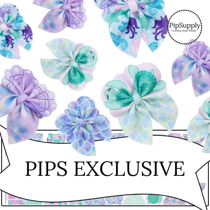 pastel aqua and purple mermaid themed neoprene diy hair bows