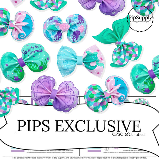 mermaid scales and shells themed faux leather diy hair bow cutouts