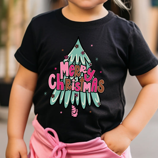 Green Floral "Merry Christmas Tree" iron on heat transfer