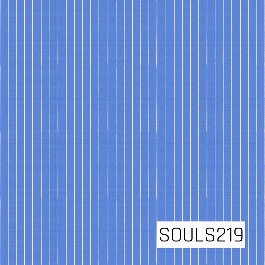 A simple retro pinstripe pattern featuring thin, slightly imperfect cream vertical lines over a bright periwinkle blue background. The stripes alternate subtly in spacing and thickness, giving the design a hand-drawn, vintage feel rather than a perfectly uniform geometric look.