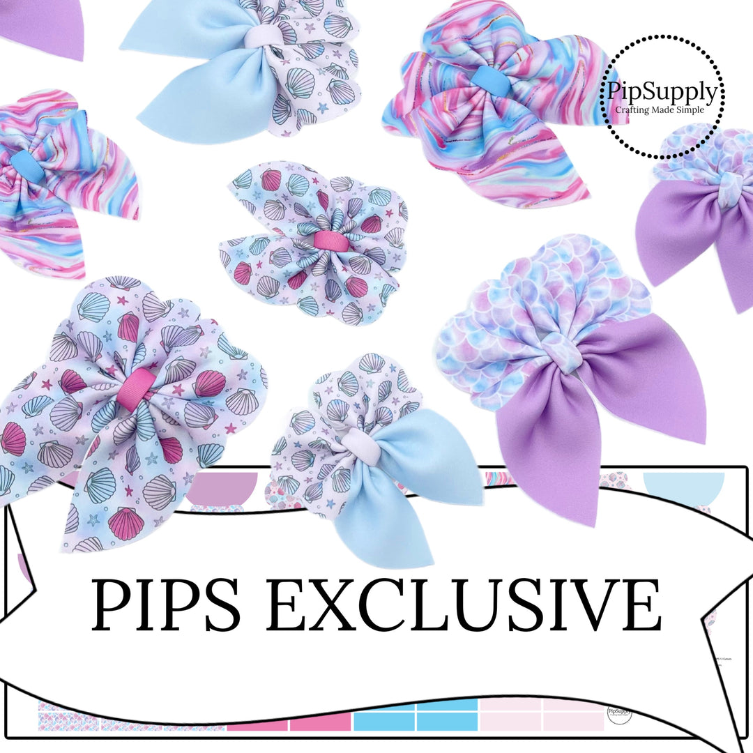 pastel purple and blue mermaid shells and seashells diy neoprene hair bows