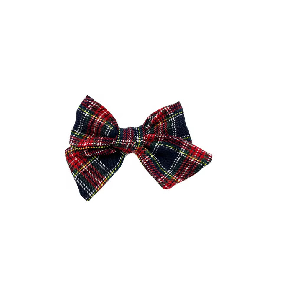 Midnight Christmas Plaid PINWHEEL Hair Bow w/ Clip