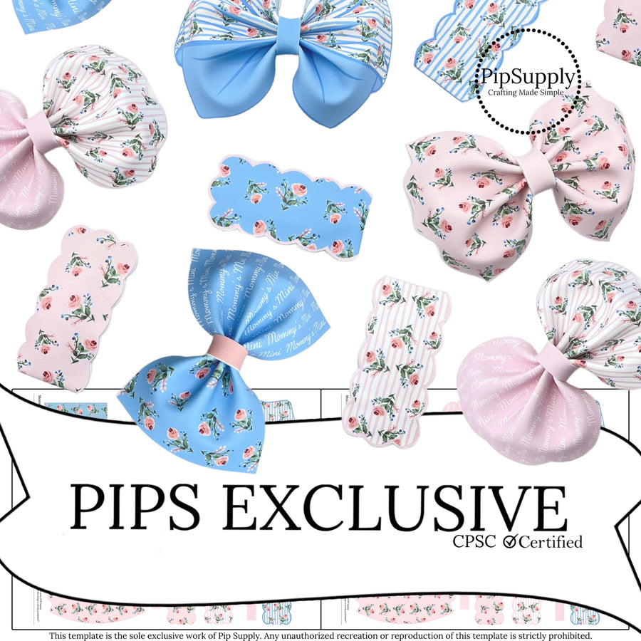 light pink and blue flower mothers day faux leather hair bow cutouts