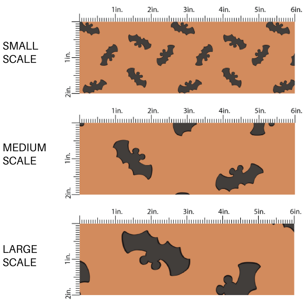 Orange fabric by the yard scaled image guide with scattered bats with mouse ears.