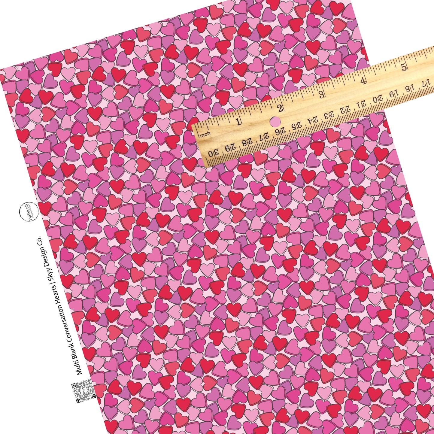 These Valentine's pattern themed faux leather sheets contain the following design elements: red and pink blank conversation hearts on light pink. Our CPSIA compliant faux leather sheets or rolls can be used for all types of crafting projects.
