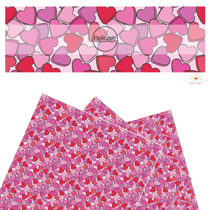 These Valentine's pattern themed faux leather sheets contain the following design elements: red and pink blank conversation hearts on light pink. Our CPSIA compliant faux leather sheets or rolls can be used for all types of crafting projects.