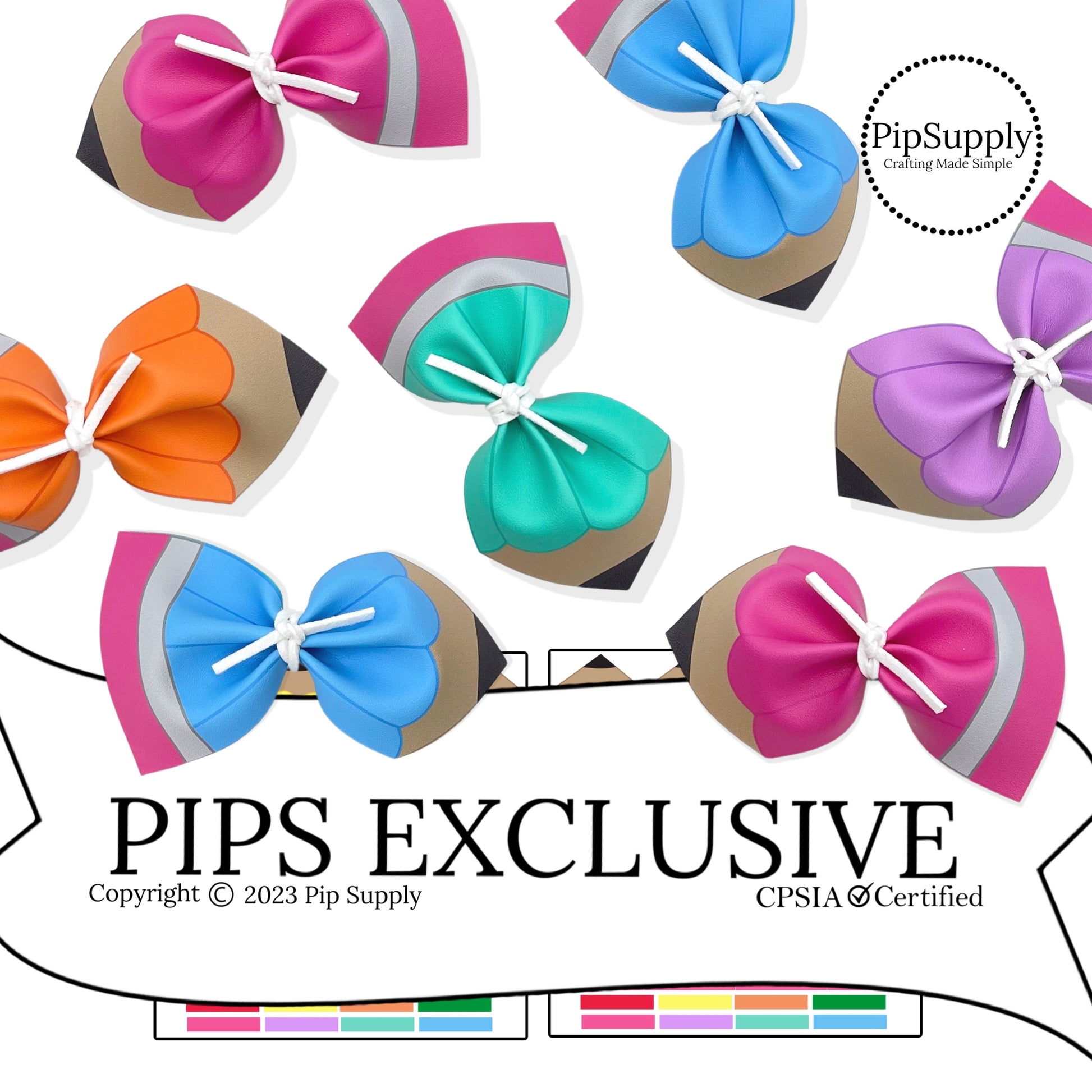 bright and pastel school pencil shapes on faux leather for diy hair bows or crafting