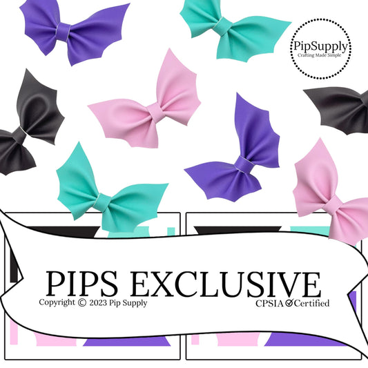 Pink, Aqua, Black and purple bat shaped faux leather cutouts for hair bows