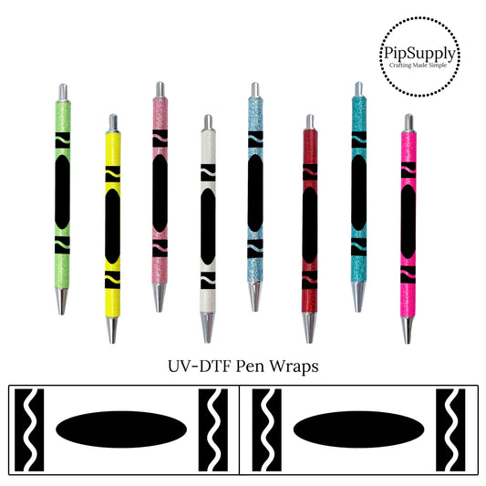 Multi-color glitter pen adhesive pen wraps.