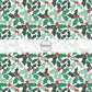 Multi green holly leaves and red berries on white fabric by the yard.