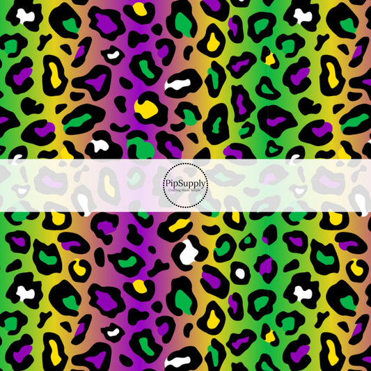 Yellow, Purple, and Green Leopard Print on Ombre Fabric by the Yard.