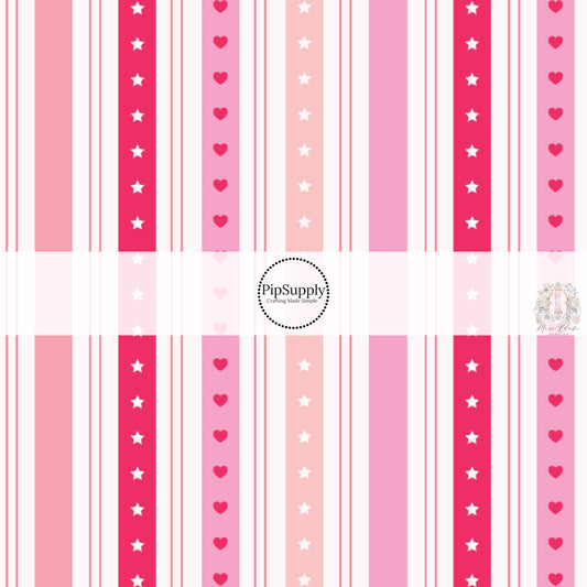 White, Pink, and Red Hearts Striped Fabric by the Yard.