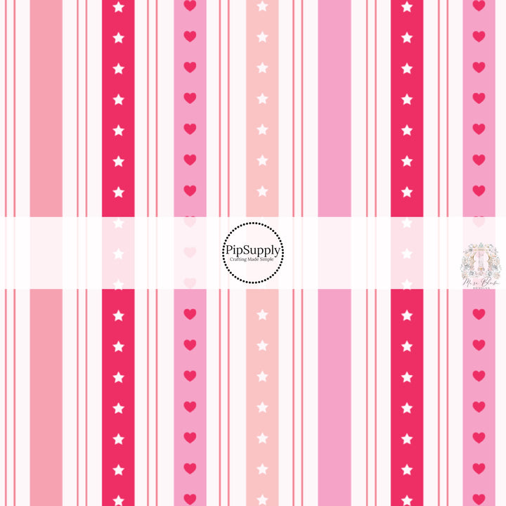 White, Pink, and Red Hearts Striped Fabric by the Yard.