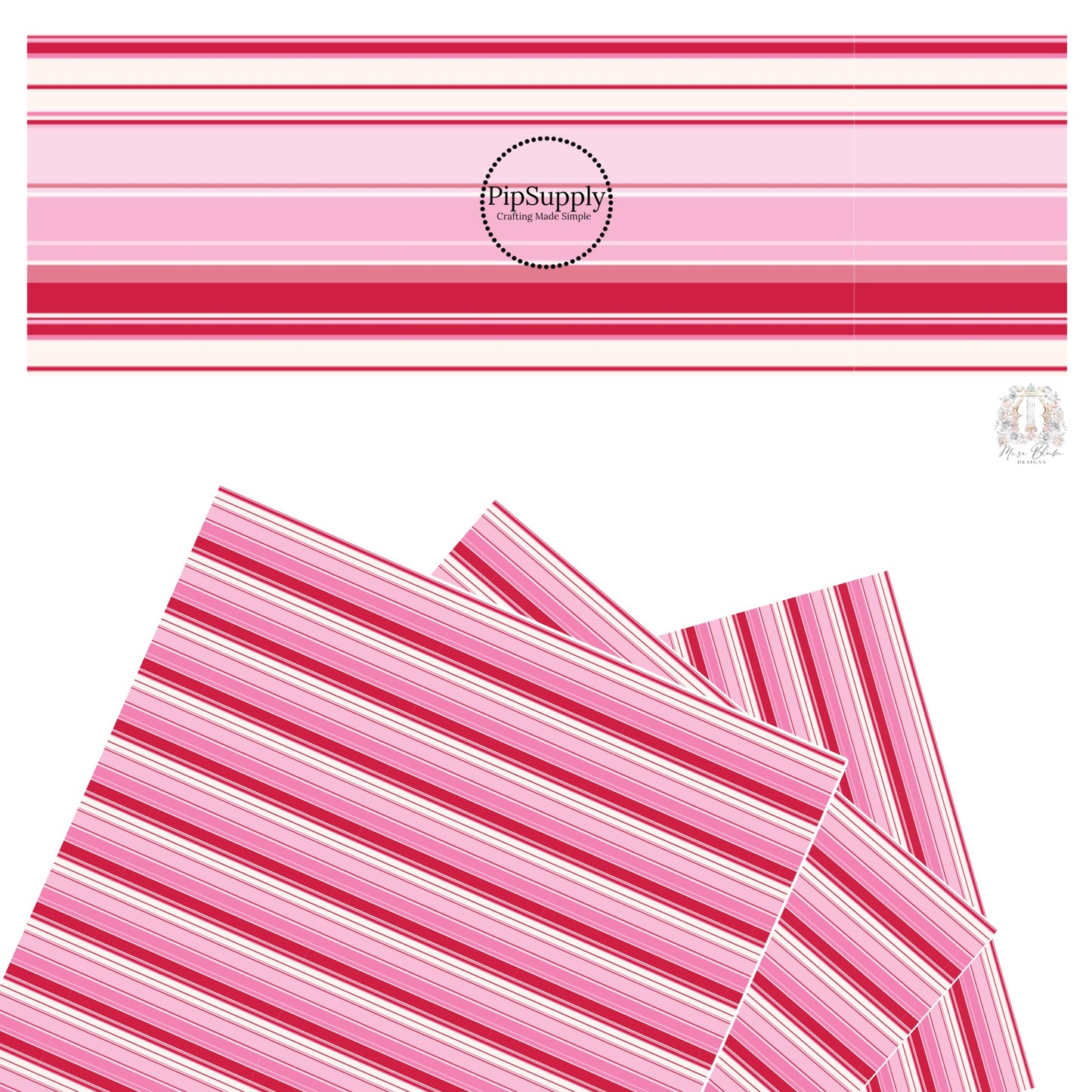 These Valentine's pattern themed faux leather sheets contain the following design elements: rows of red and pink strips on white. Our CPSIA compliant faux leather sheets or rolls can be used for all types of crafting projects.