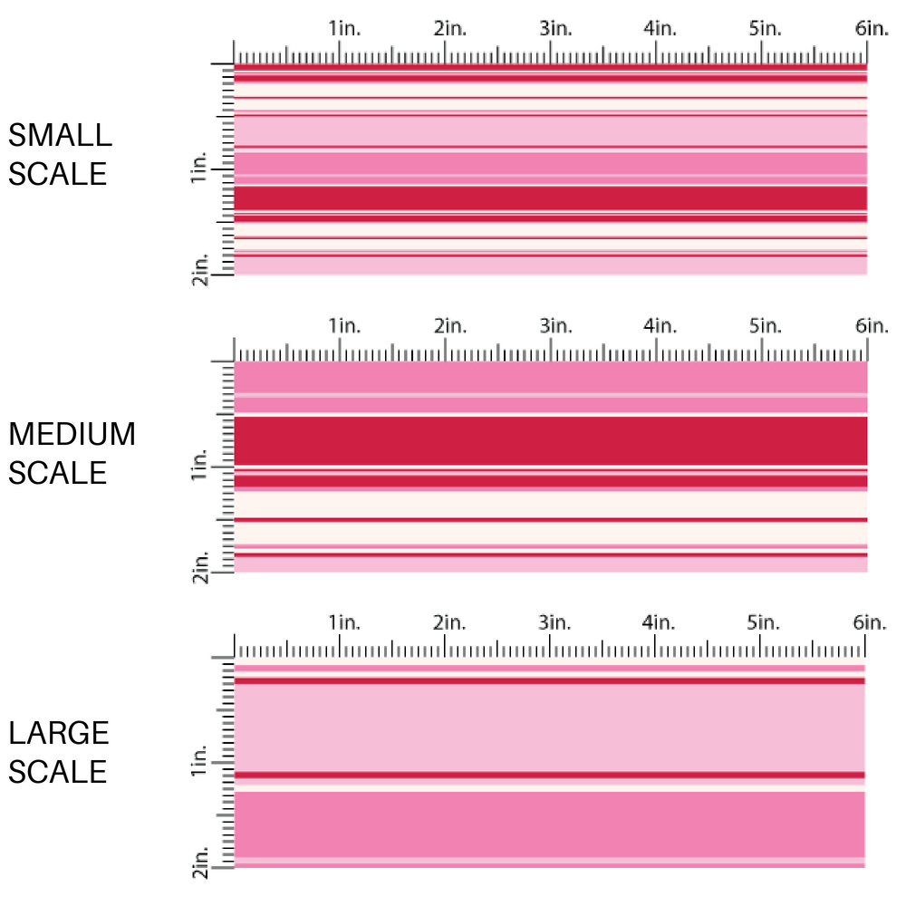 Thick and Thin Pink, White, and Red Striped Valentine Themed Fabric by the Yard scaled image guide.