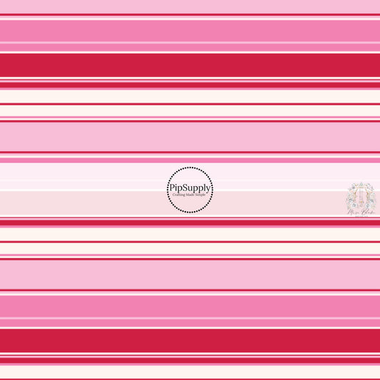 Thick and Thin Pink, White, and Red Striped Valentine Themed Fabric by the Yard.