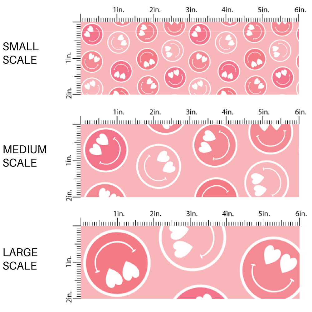 Heart Eye Smiley Faces on Pink Fabric by the Yard scaled image guide.