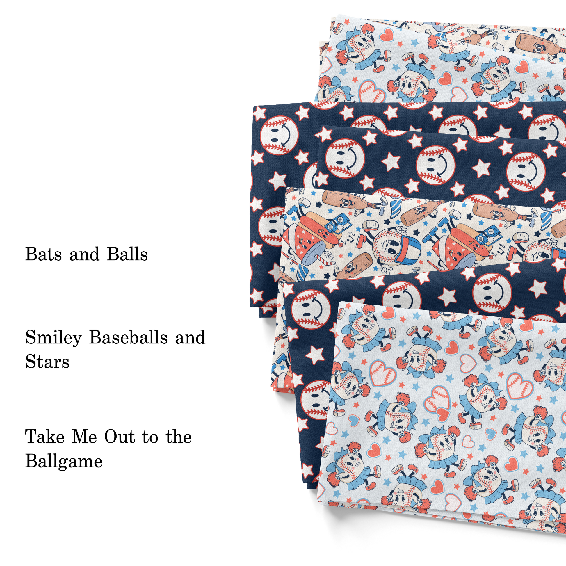 Muse bloom baseball collection fabric swatches with names.