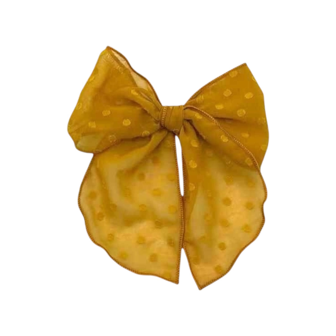 Mustard Dotted Sheer Hair Tied Bow w/ Clip