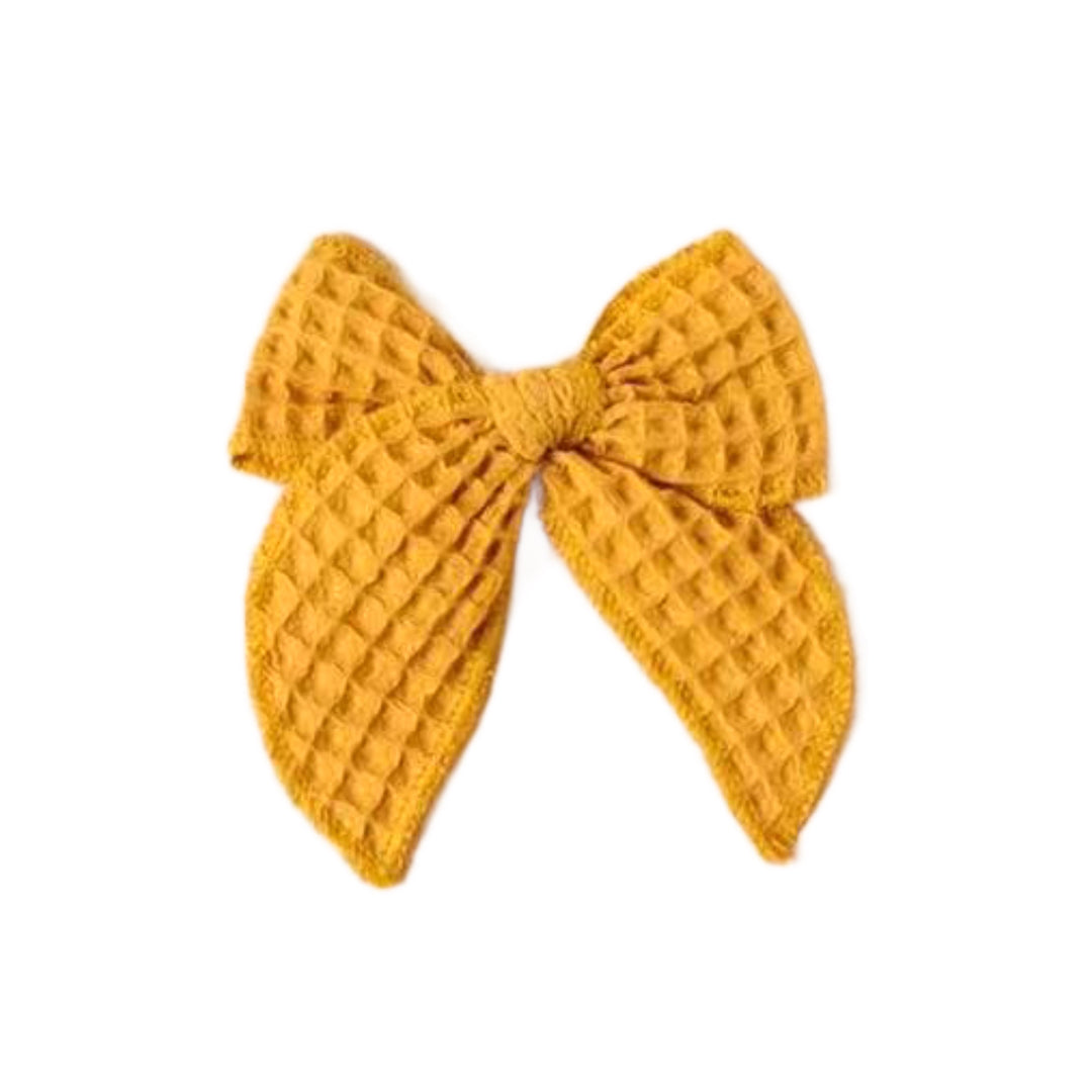 Mustard Waffle Hair Tied Bow w/ Clip
