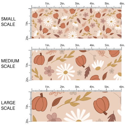 Cream fabric by the yard scaled image guide with mini pumpkins, florals, and leaves.