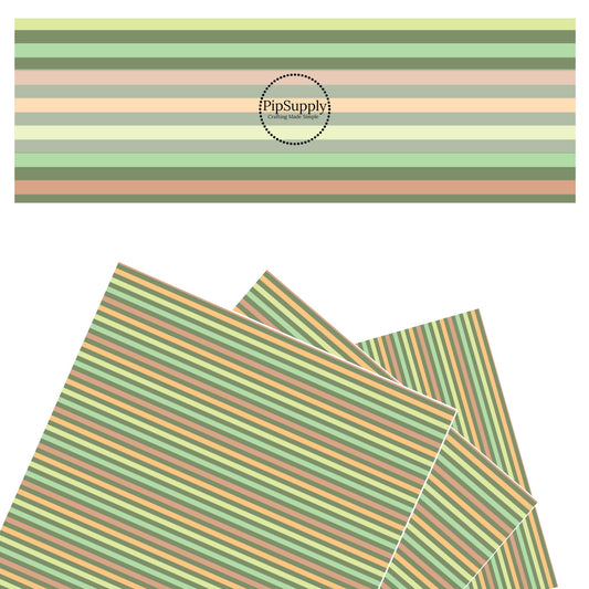 These St. Patrick's Day pattern themed faux leather sheets contain the following design elements: orange, yellow, and light green stripes on green. Our CPSIA compliant faux leather sheets or rolls can be used for all types of crafting projects.