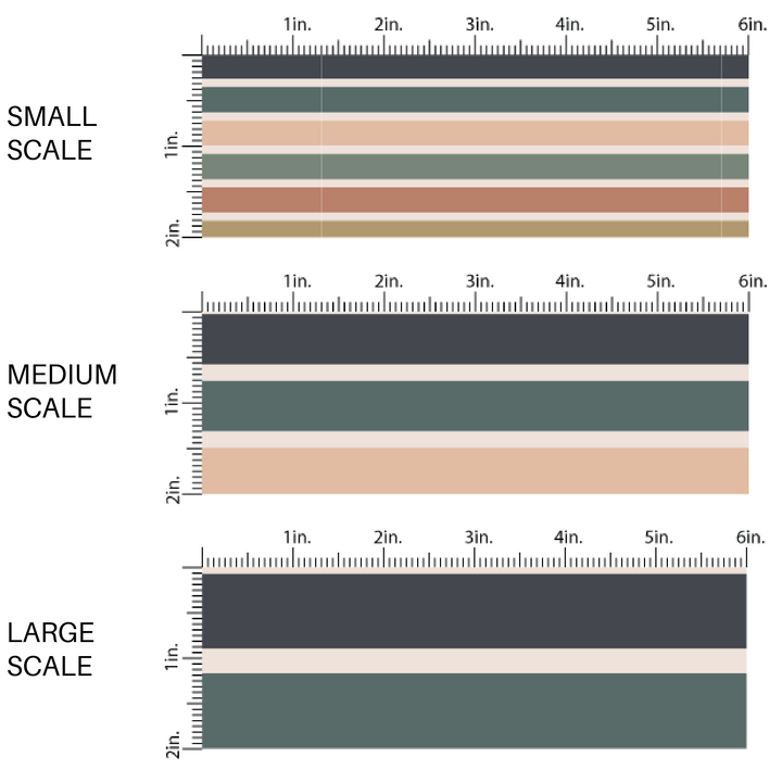 Muted blush, green, navy blue, and turquoise striped fabric by the yard scaled image guide.