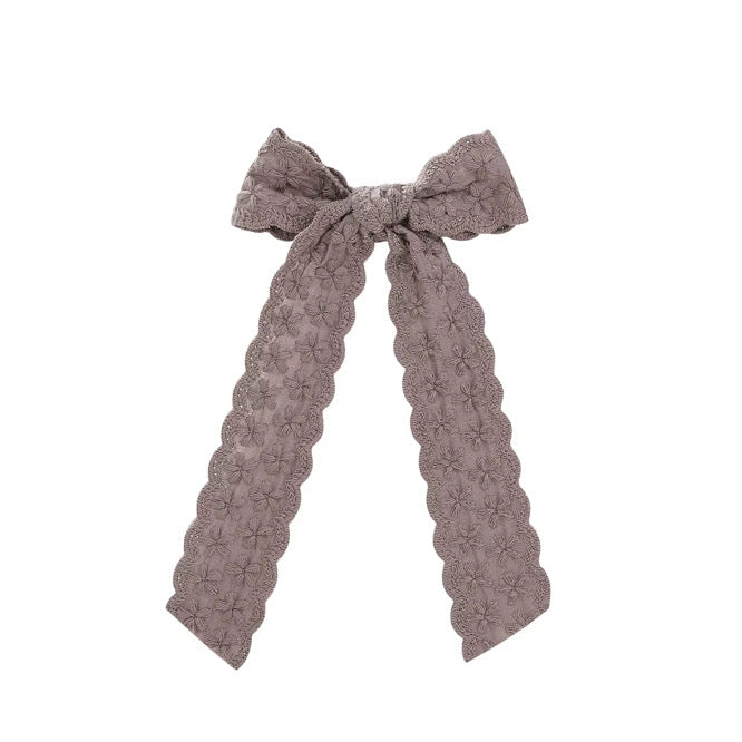 Muted Brown Scalloped Long Tail Hair Bow w/ Clip