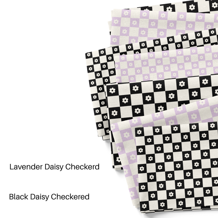 My Darling Creates lavender and black daisy checkered print.