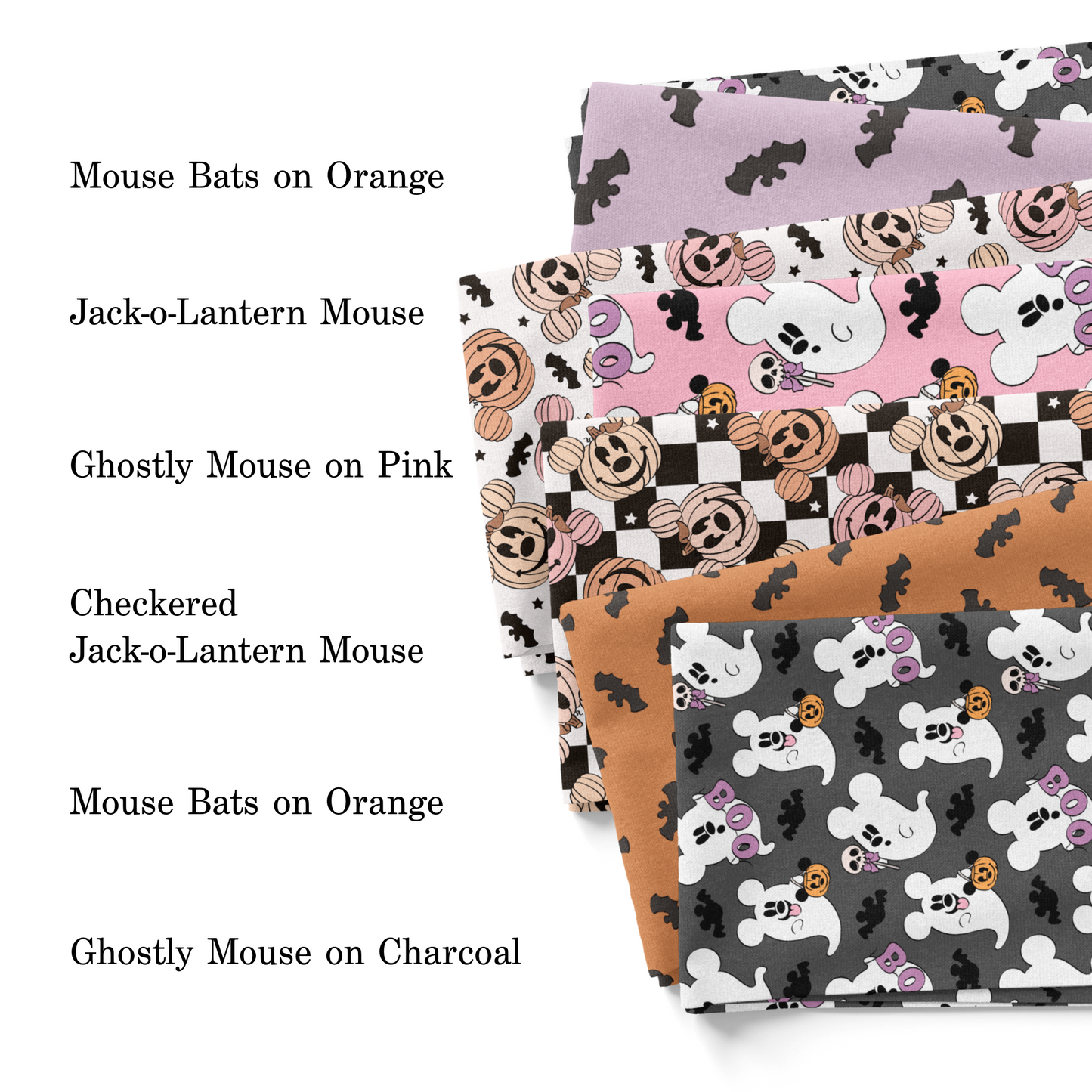 My Darling Creates 2023 Halloween collection fabric swatches - Checkered Jack-O-Lantern Mouse.