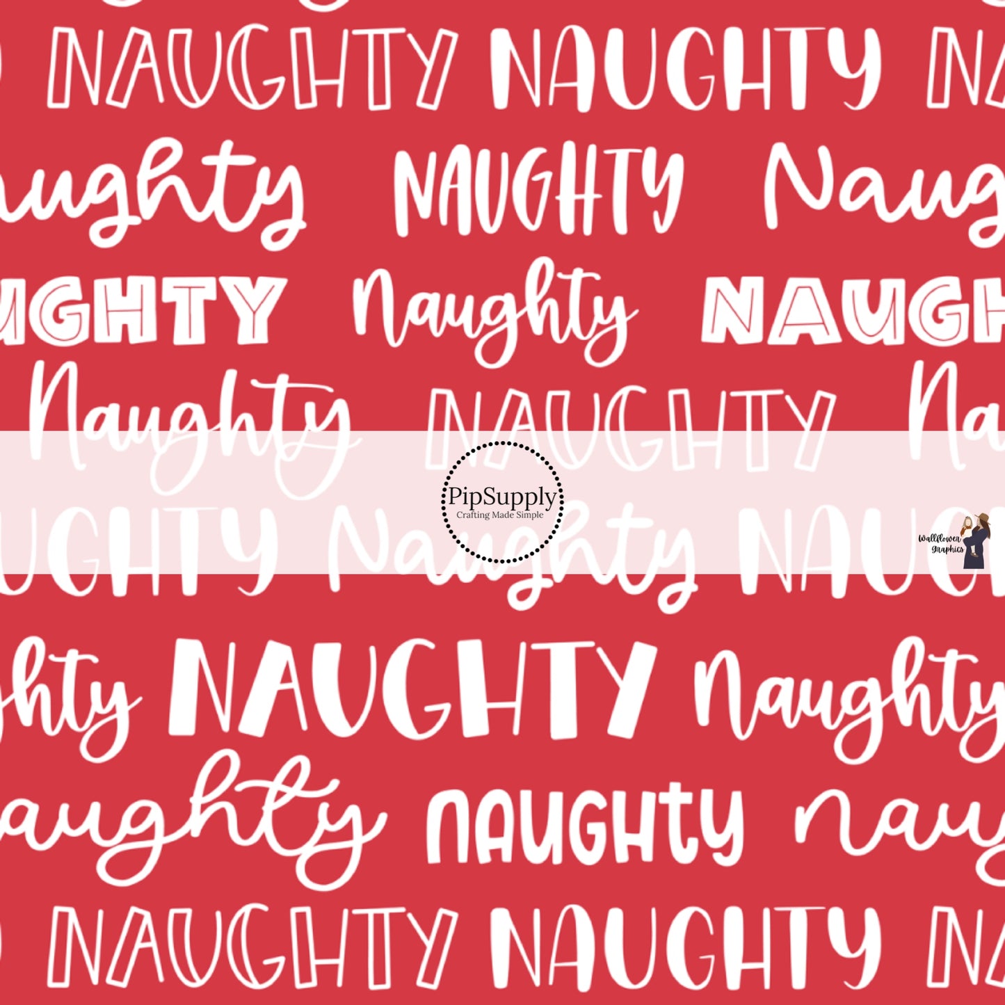 These holiday pattern themed fabric by the yard features "naughty" lettering on red. This fun Christmas fabric can be used for all your sewing and crafting needs!