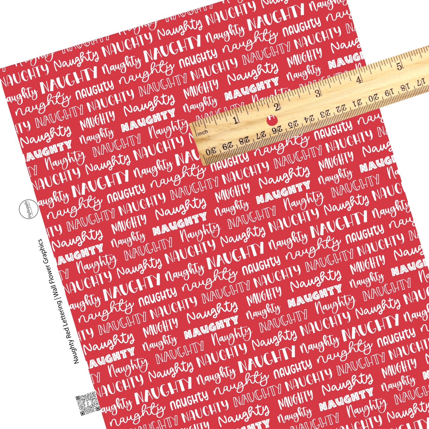 These holiday themed faux leather sheets contain the following design elements: "naughty" lettering on red. Our CPSIA compliant faux leather sheets or rolls can be used for all types of crafting projects.