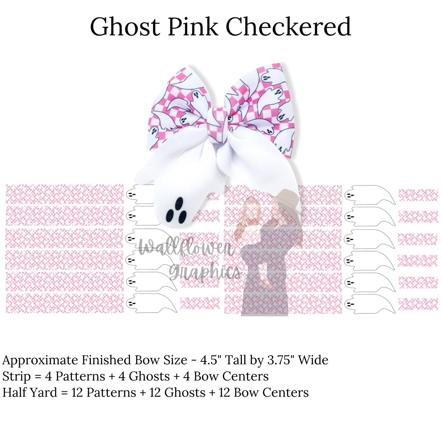 Wallflower graphics Halloween themed ghost neoprene sailor bows - ghost pink checkered.