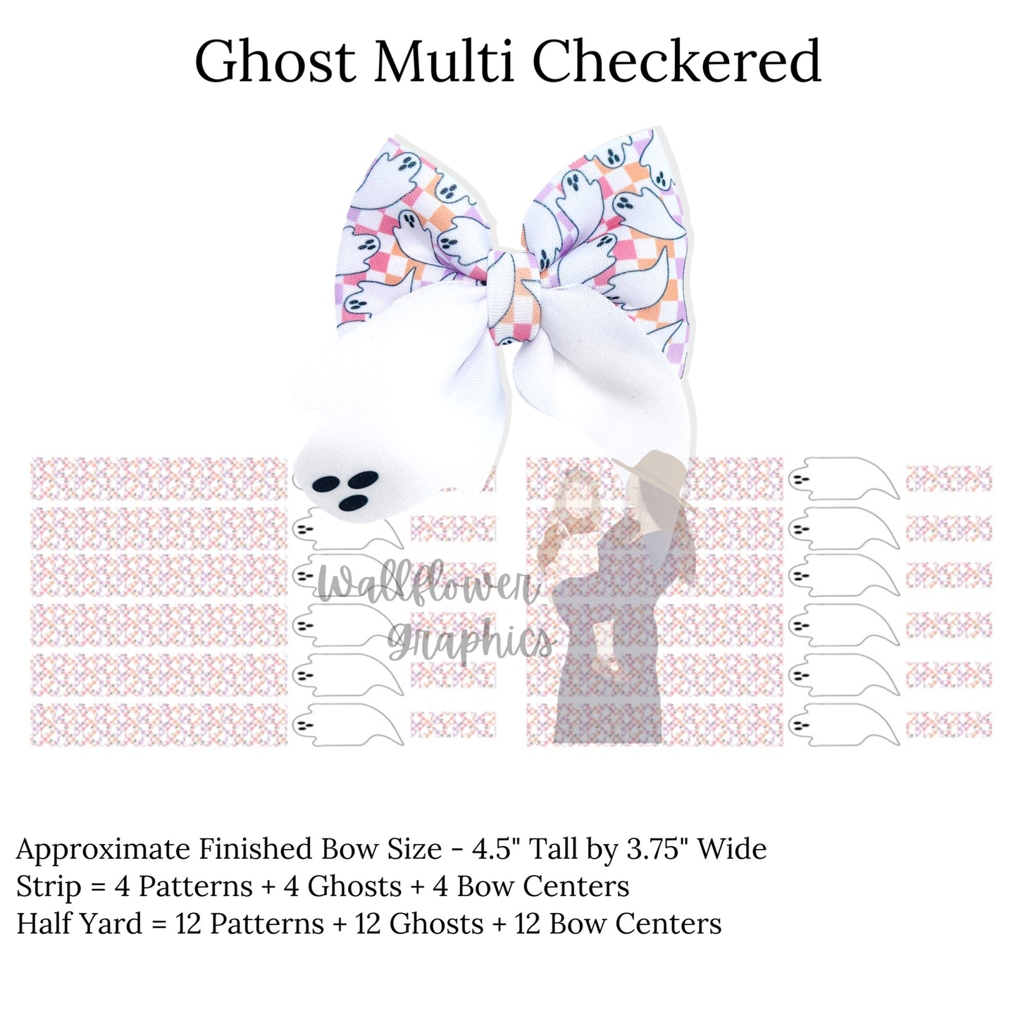 Wallflower graphics Halloween themed ghost neoprene sailor bows - ghost multi checkered.