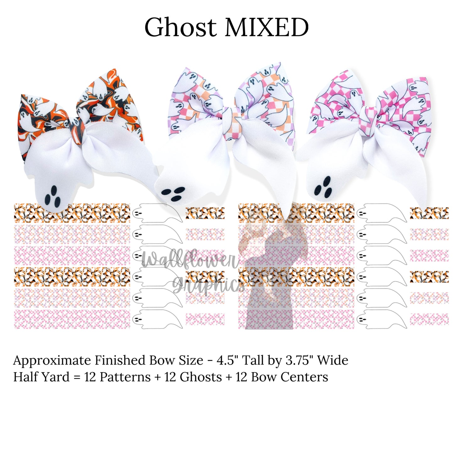 Wallflower graphics Halloween themed ghost neoprene sailor bows - Ghost MIXED. 