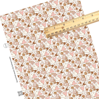 These Valentine's pattern themed faux leather sheets contain the following design elements: neutral colored park snacks and mouse treats on cream. Our CPSIA compliant faux leather sheets or rolls can be used for all types of crafting projects.