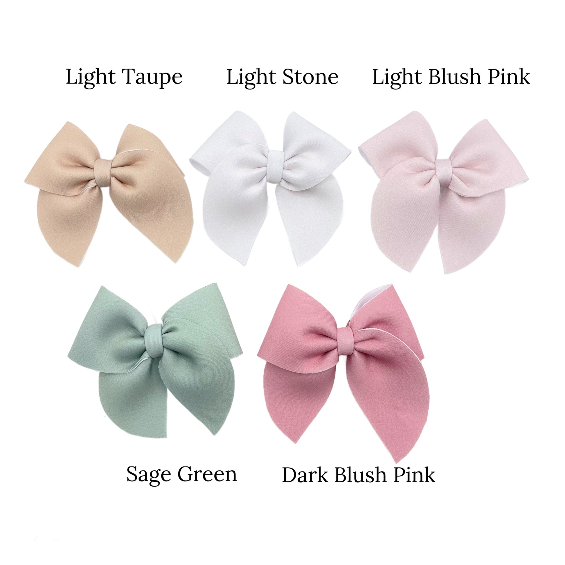 netural color neoprene sailor bows with the individual color names