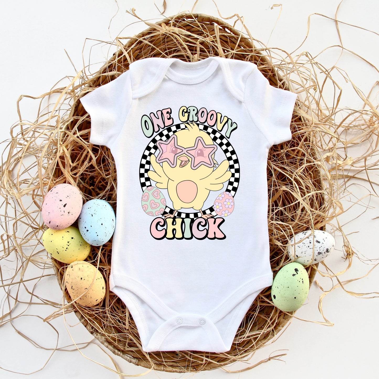 "One Groovy Chick" Easter Bunny Themed Iron On Heat Transfer